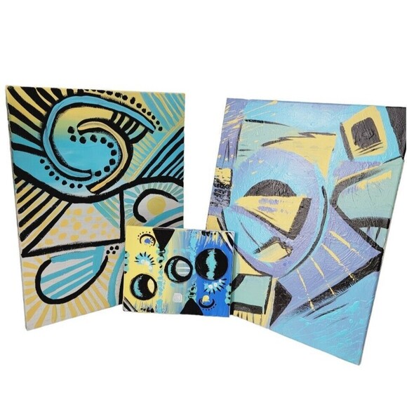 Original Painting Canvas Abstract art Design Floating Atmosphere Set of 3 Modern - Picture 1 of 15